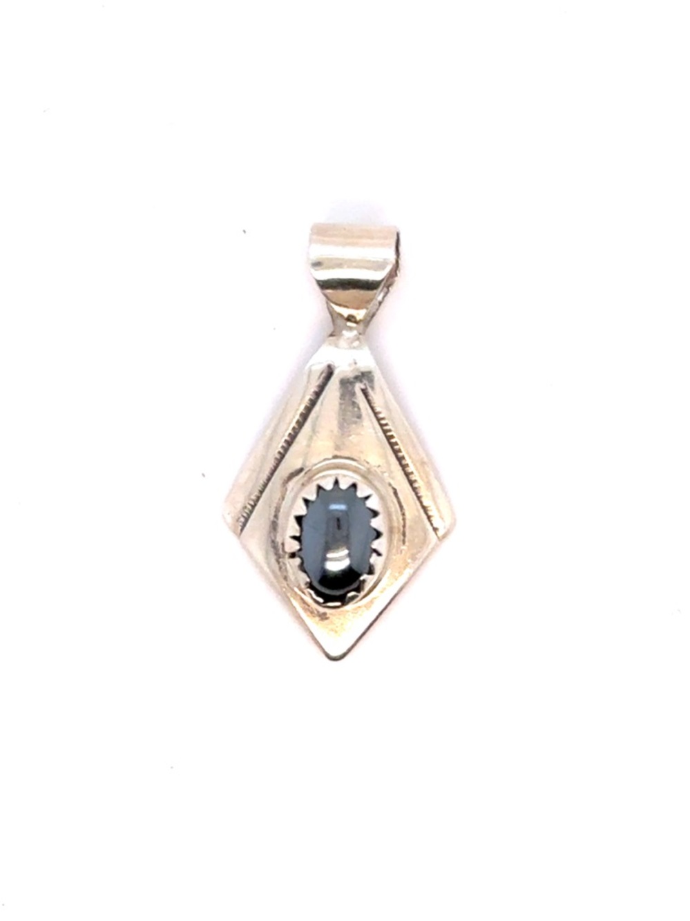 Small Sterling Silver Black Stone Diamond-Shaped Pendant